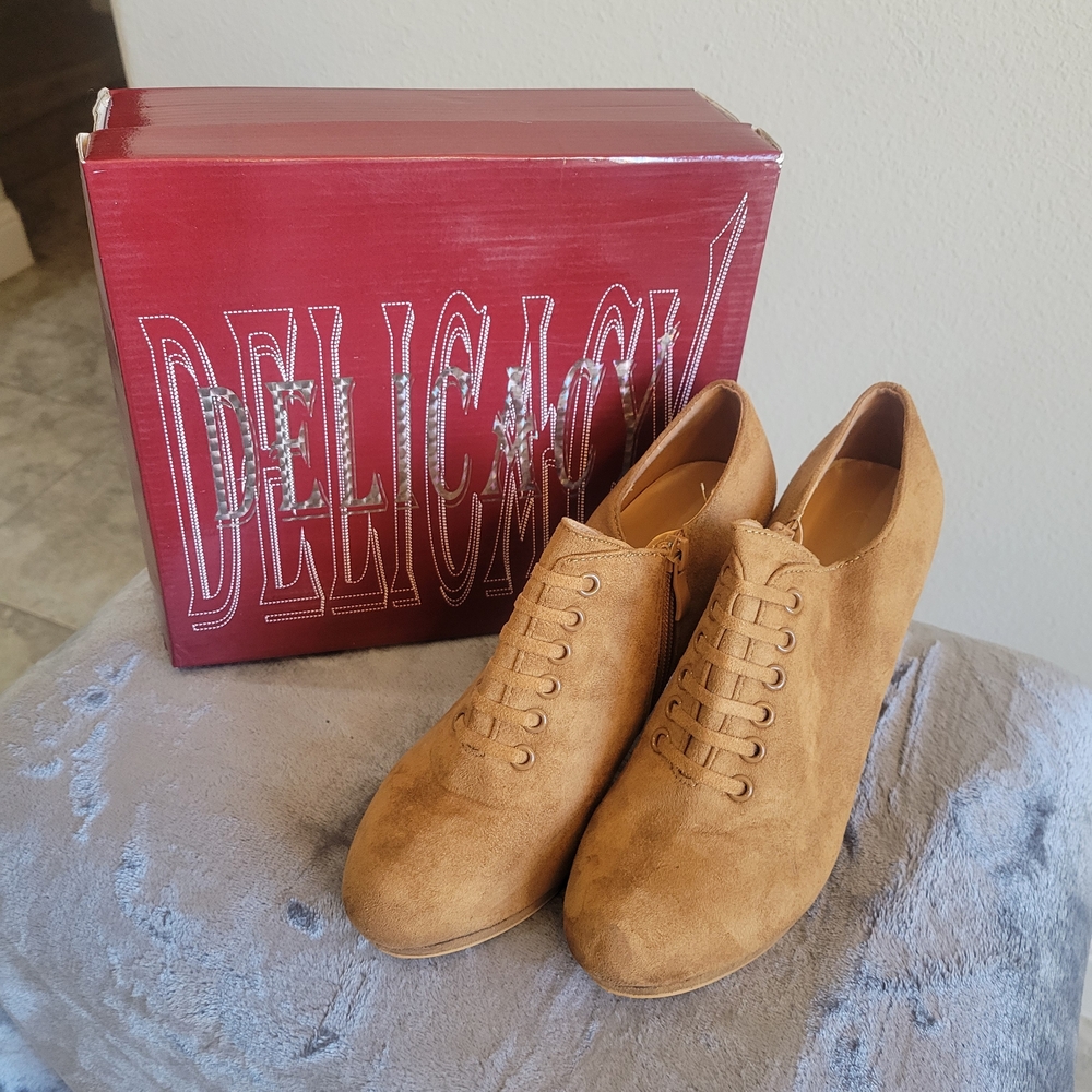 Delicacy Camel Suede Lace-Up Booties